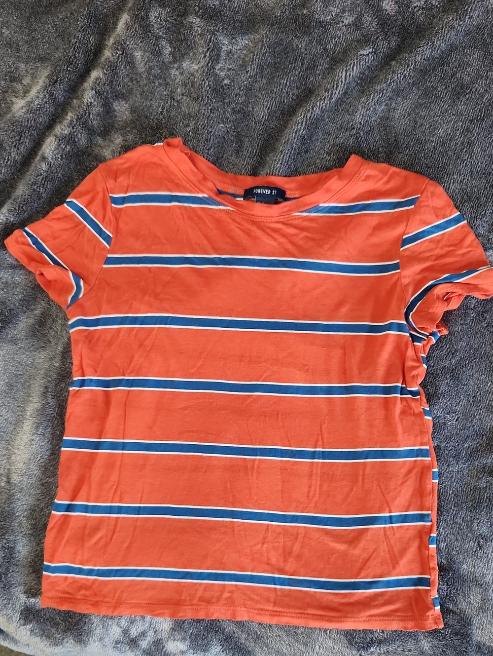 Forever 21 Red-Orange Tee with Blue & White Stripes